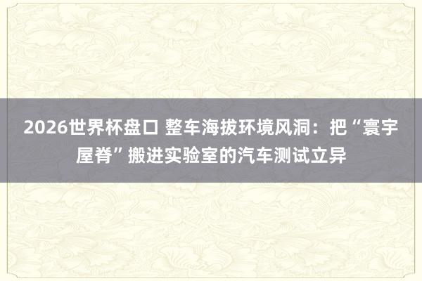 2026世界杯盘口 整车海拔环境风洞：把“寰宇屋脊”搬进实验室的汽车测试立异