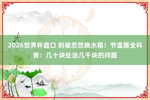 2026世界杯盘口 别被忽悠换水箱！节温器全科普：几十块处治几千块的问题