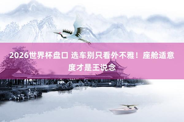 2026世界杯盘口 选车别只看外不雅！座舱适意度才是王说念