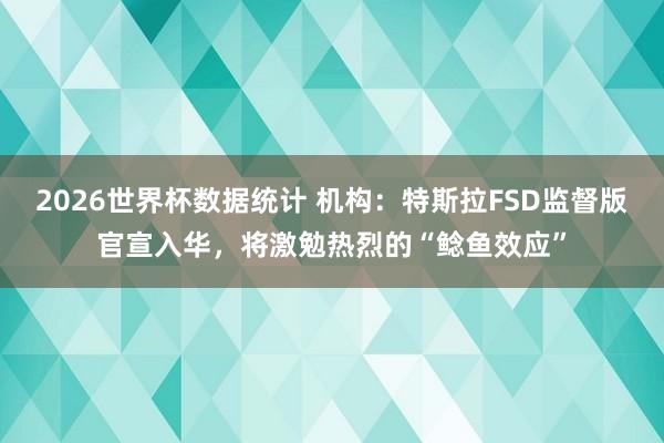 2026世界杯数据统计 机构：特斯拉FSD监督版官宣入华，将激勉热烈的“鲶鱼效应”