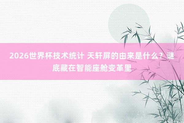 2026世界杯技术统计 天轩屏的由来是什么？谜底藏在智能座舱变革里