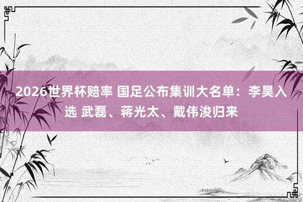 2026世界杯赔率 国足公布集训大名单：李昊入选 武磊、蒋光太、戴伟浚归来