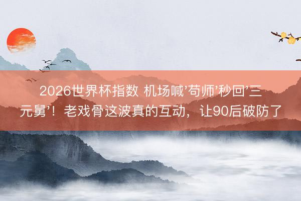2026世界杯指数 机场喊'苟师'秒回'三元舅'！老戏骨这波真的互动，让90后破防了