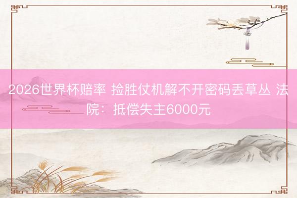 2026世界杯赔率 捡胜仗机解不开密码丢草丛 法院：抵偿失主6000元
