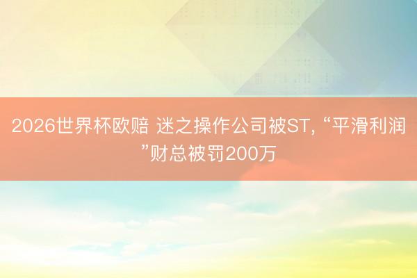 2026世界杯欧赔 迷之操作公司被ST， “平滑利润”财总被罚200万